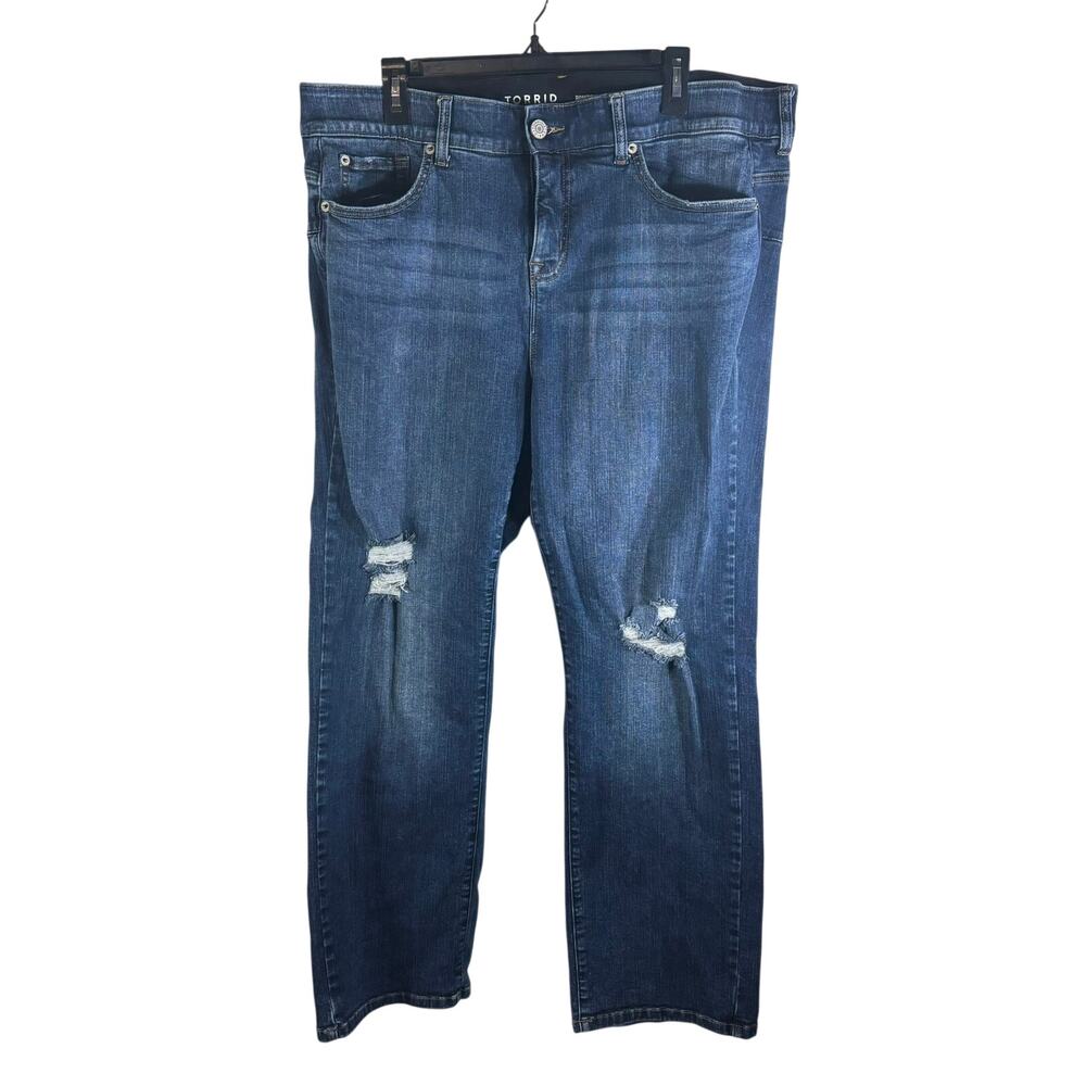 Torrid Bombshell Straight Jeans 20R Distressed Stretch Dark Wash Plus Size